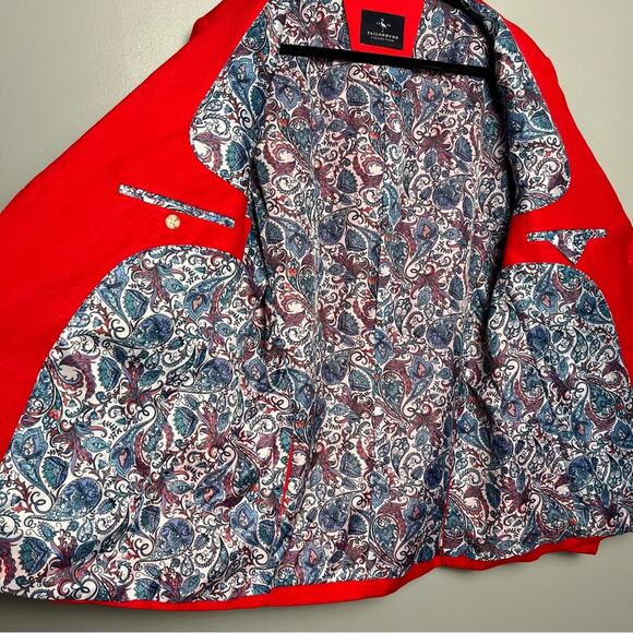 Taylorbyrd Signature Solid Red Linen Sport Coat Men’s Size 42R Summer Americana - Picture 4 of 9